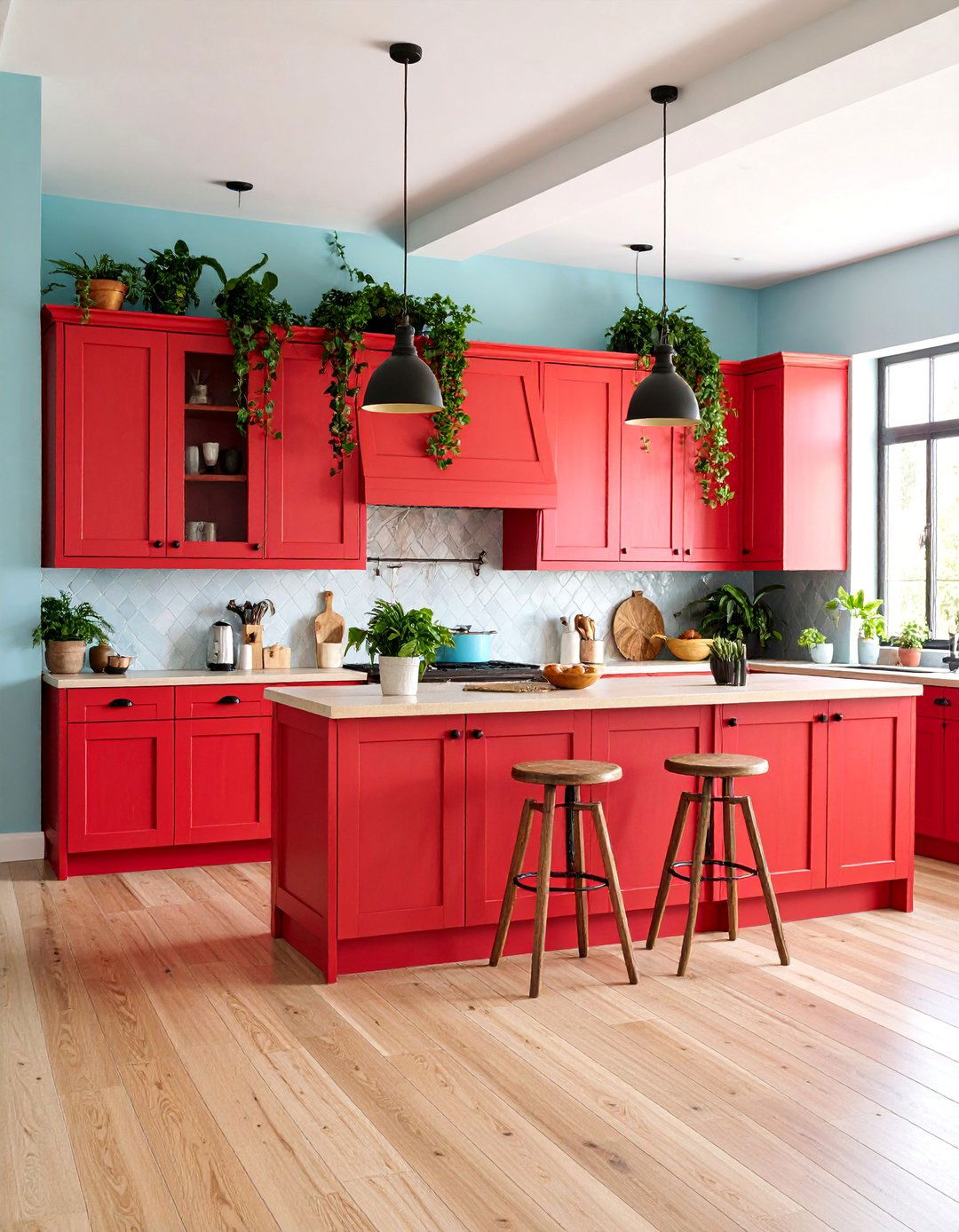 Bold Red Cabinet Kitchen with Vibrant Mexican Colors - 25 Mexican Kitchen Ideas
