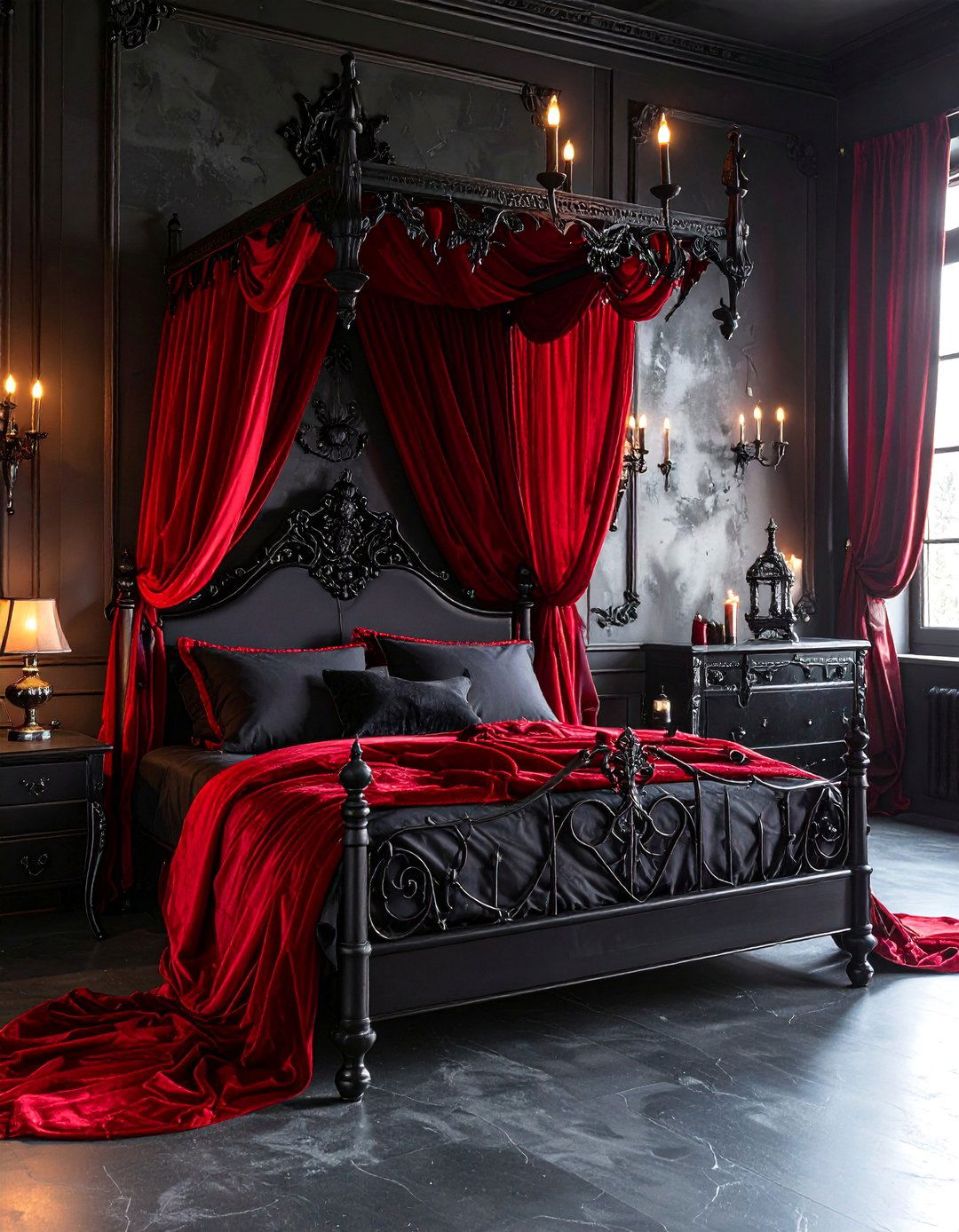 Bold Red and Black Gothic Bedroom - 25 Red Bedroom Ideas