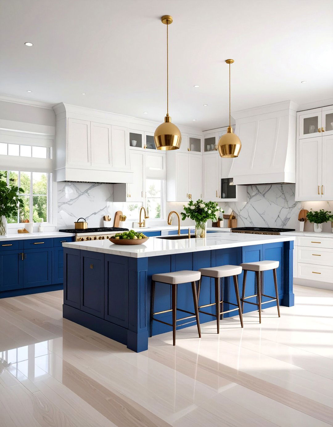Bold Two Tone Open Kitchen with Navy Island - 25 Open Kitchen Ideas