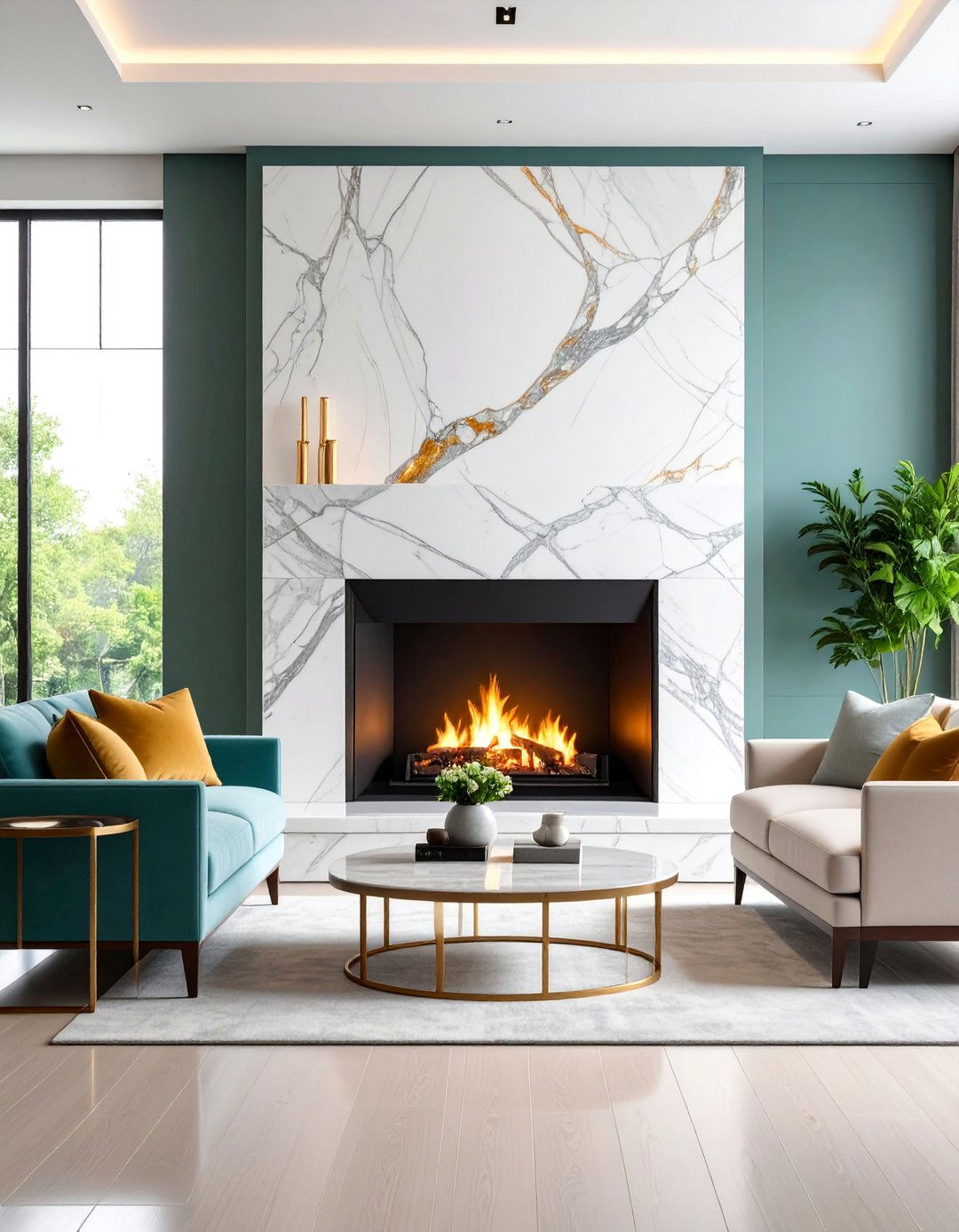 Bold Veined Quartz Fireplace Surround Statement Wall - 25 Quartz Fireplace Surround Ideas