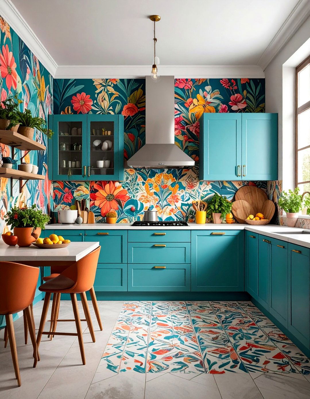 Bold Wallpaper Statement Kitchen - 25 Maximalist Kitchen Decor Ideas