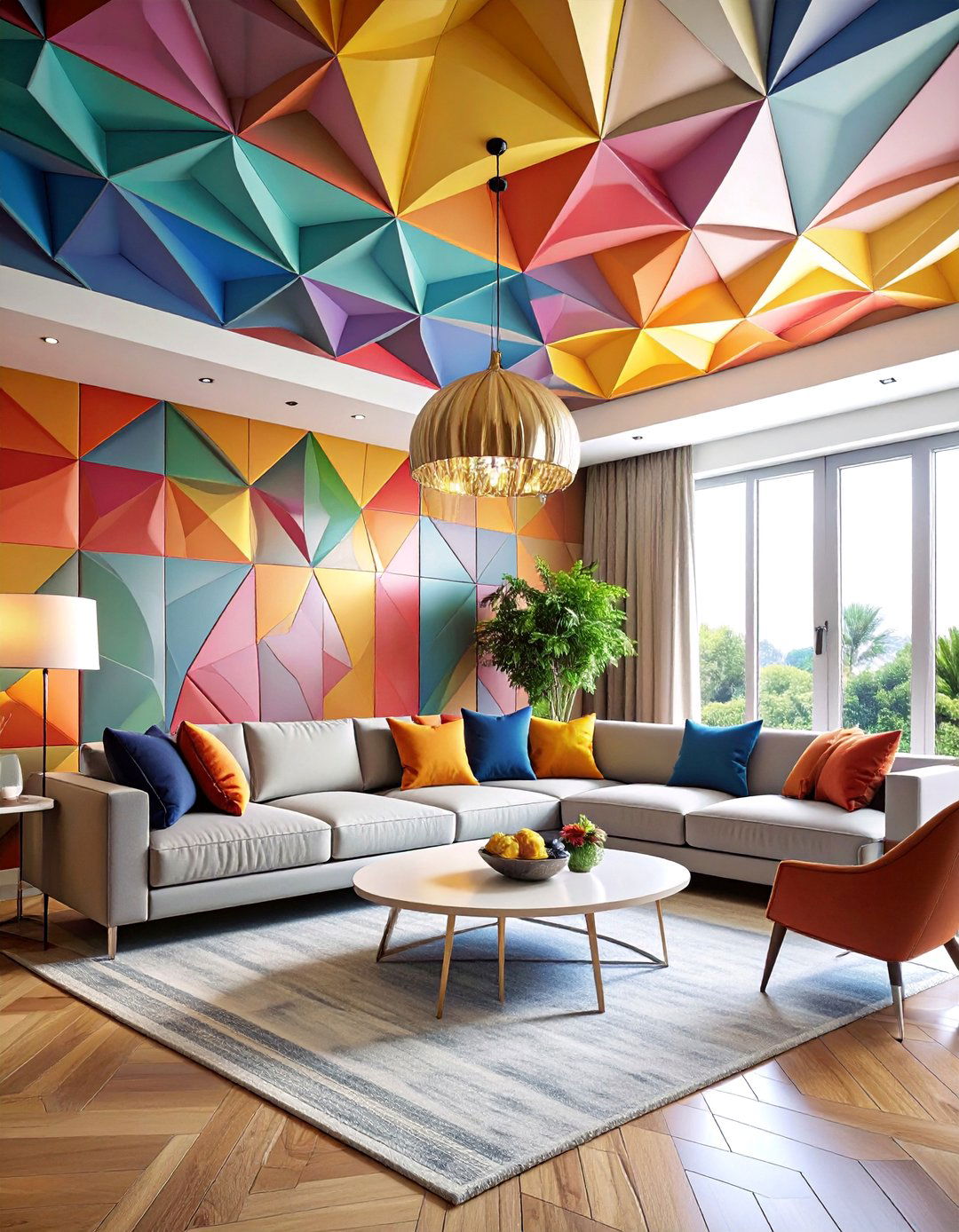 Bold Wallpapered Statement Ceiling - 25 Living Room Ceiling Ideas