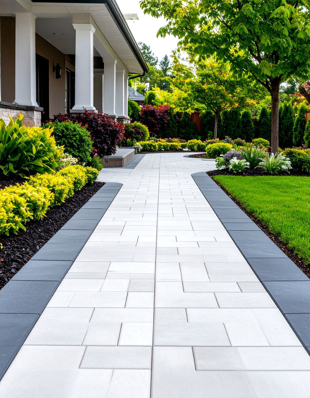 Border Accent Concrete Paver Walkway Design - 25 Concrete Paver Walkway Ideas