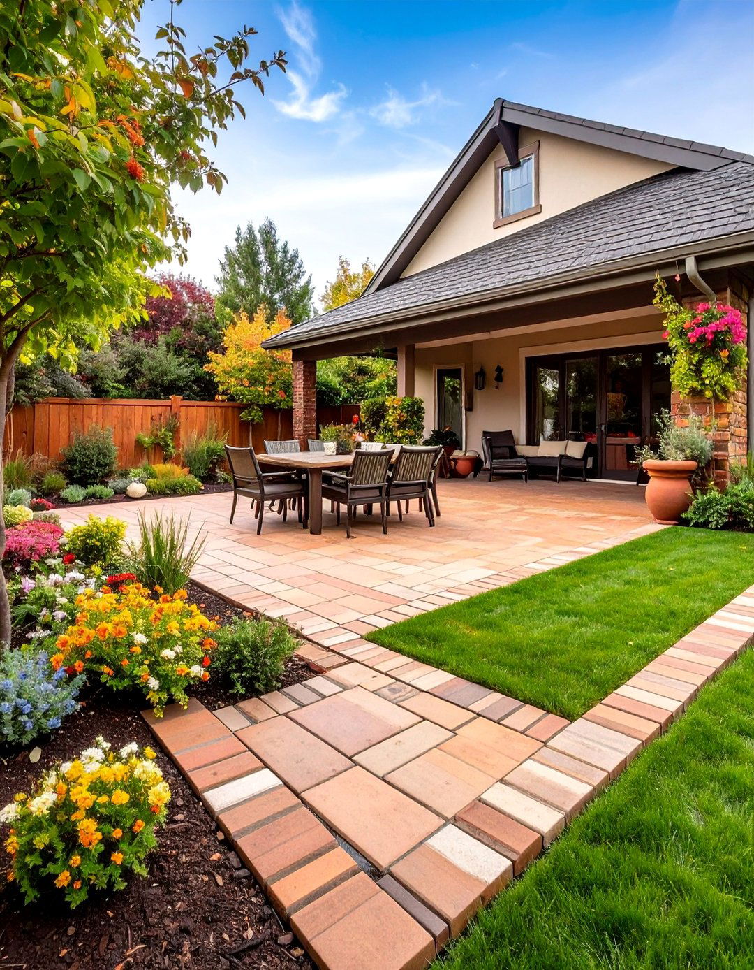 Border Framed Brick Patio - 25 Brick Patio Ideas