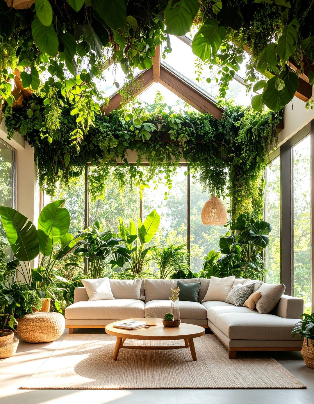 Botanical Forest Canopy Ceiling Mural with Green Foliage - 25 Ceiling Murals