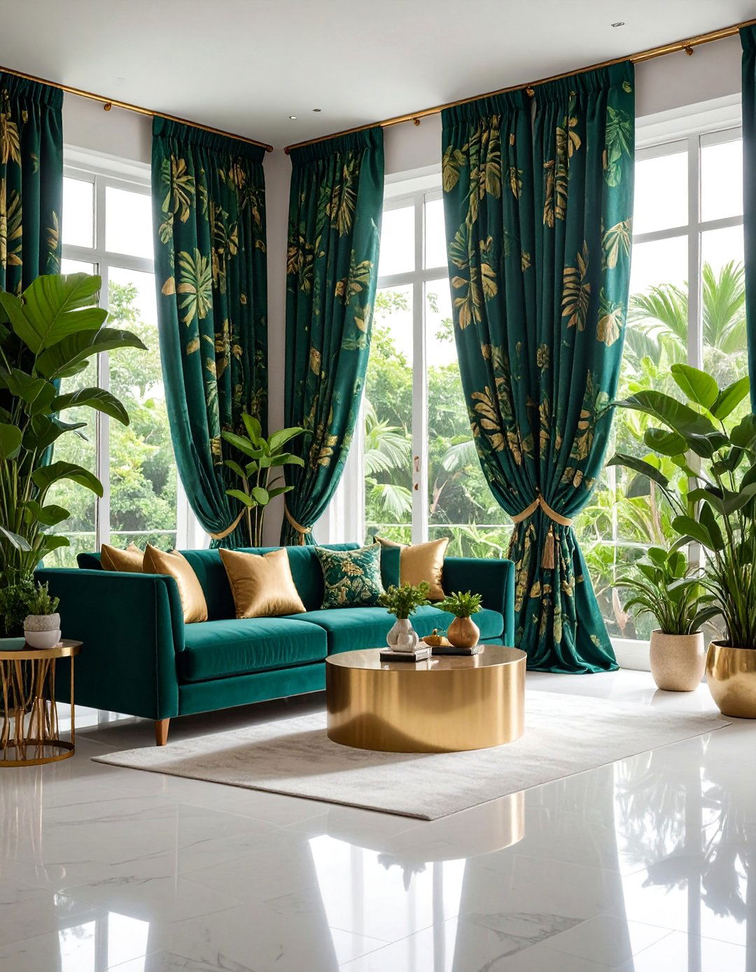Botanical Living Room Curtains with Nature Inspired Prints - 25 Living Room Curtain Ideas