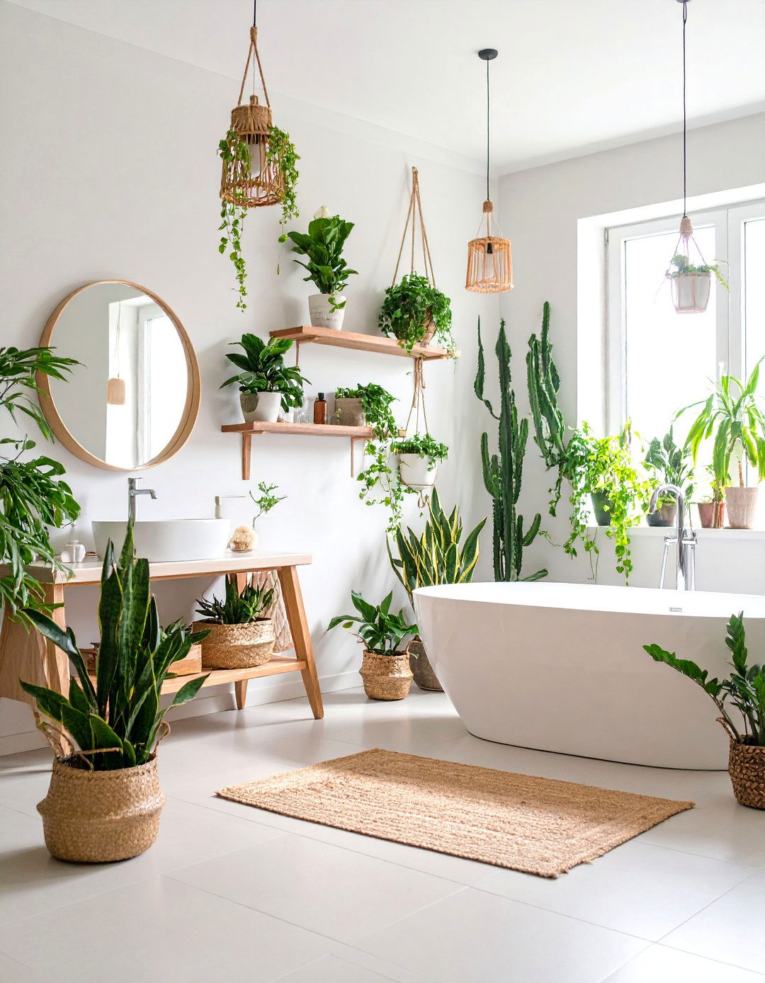 Botanical Low Light Plant Oasis - 25 Windowless Bathroom Ideas