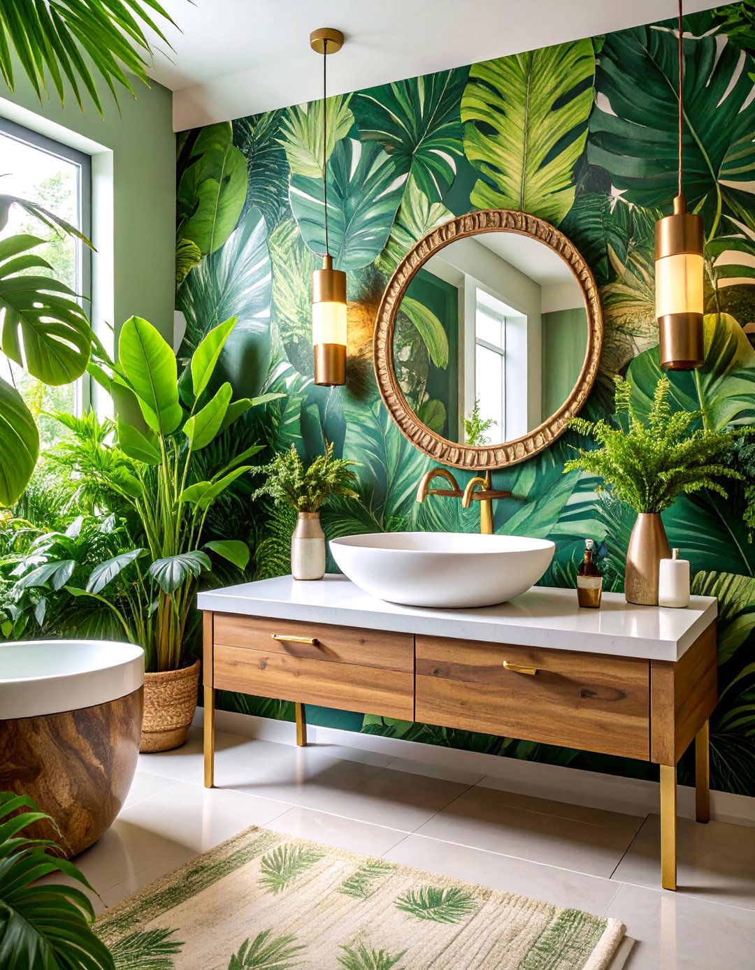 Botanical Maximalist Powder Room with Living Wall Features - 25 Eclectic Powder Room Ideas
