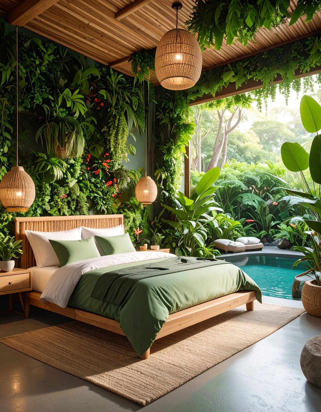 Botanical Nature Bedroom with Living Wall Feature - 25 Relaxing Bedroom Ideas