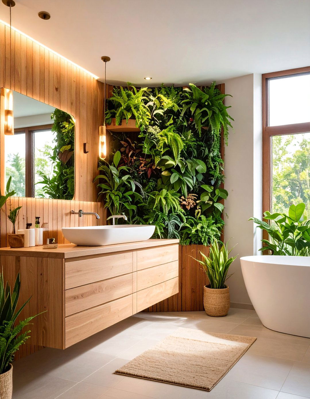 Botanical Vertical Garden Wall - 25 Small Green Bathroom Ideas