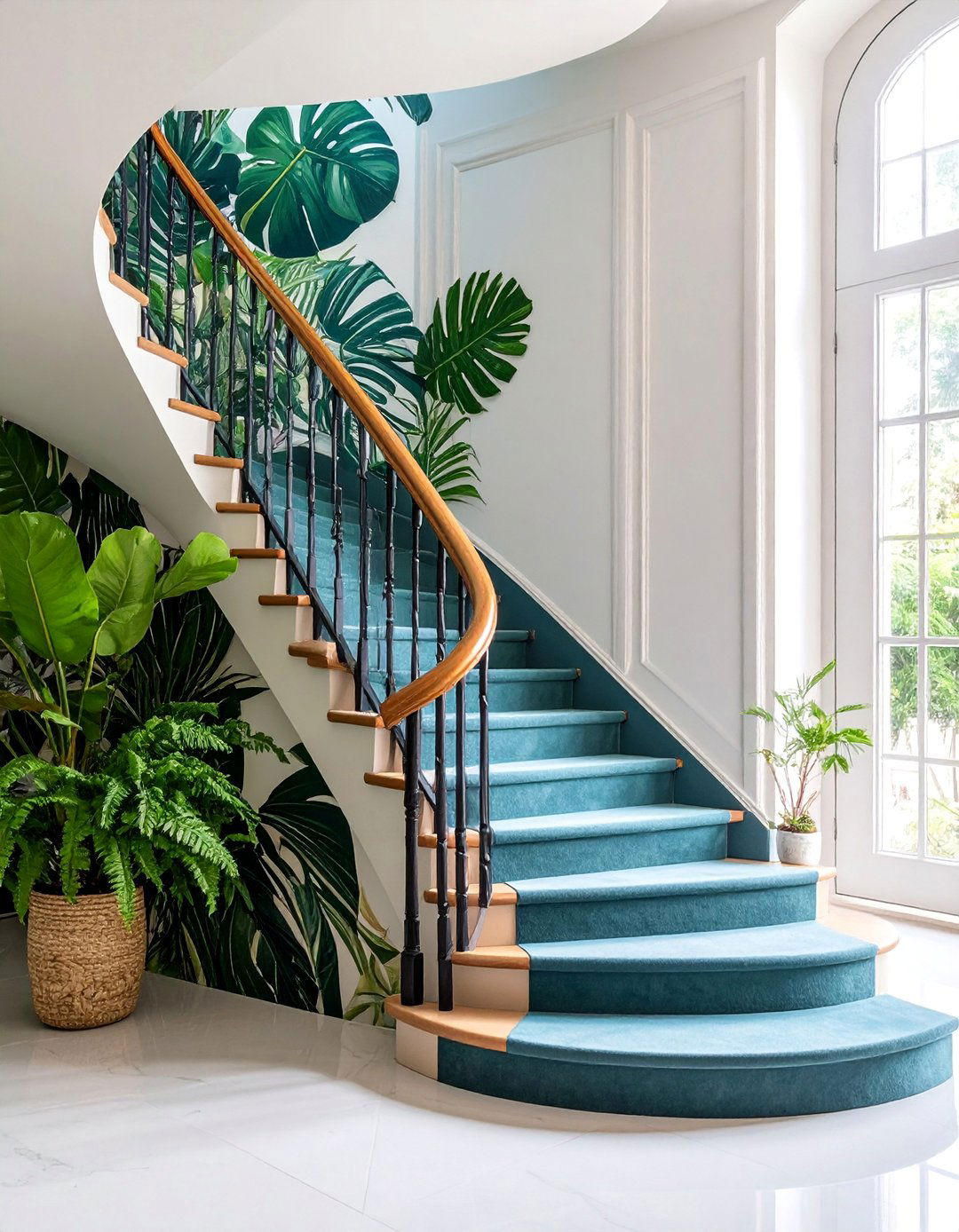 Botanical Wallpaper Feature Wall - 25 Stair Riser Ideas