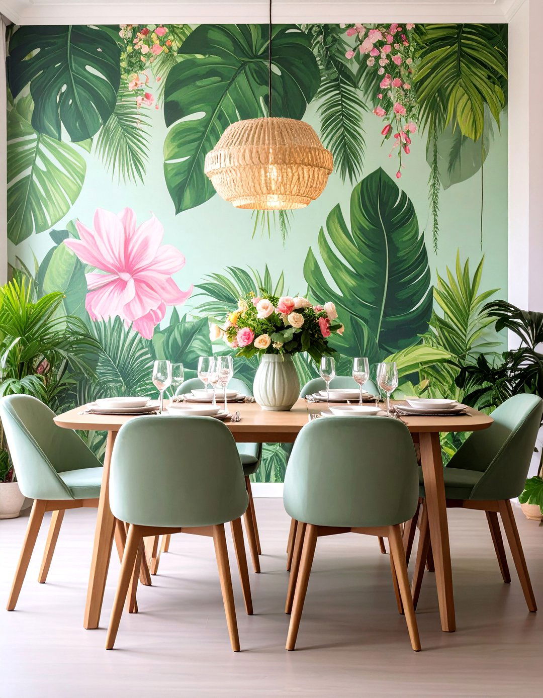 Botanical Wallpaper Mural Wall - 25 Dining Room Accent Wall Ideas