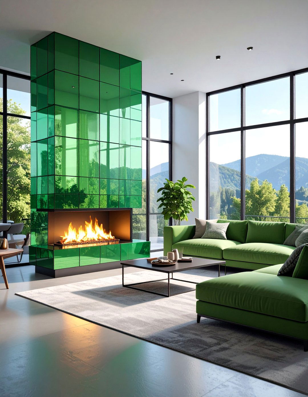 Bottle Green Glass Block Contemporary Installation - 25 Green Fireplace Ideas