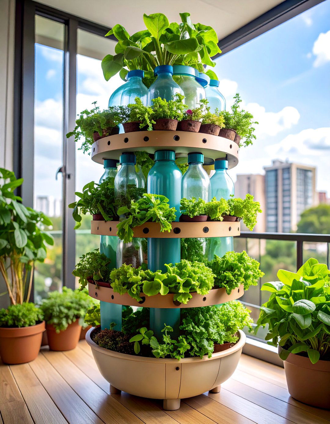 Bottle Tower Vertical Garden for Small Spaces - 25 Vertical Garden Ideas