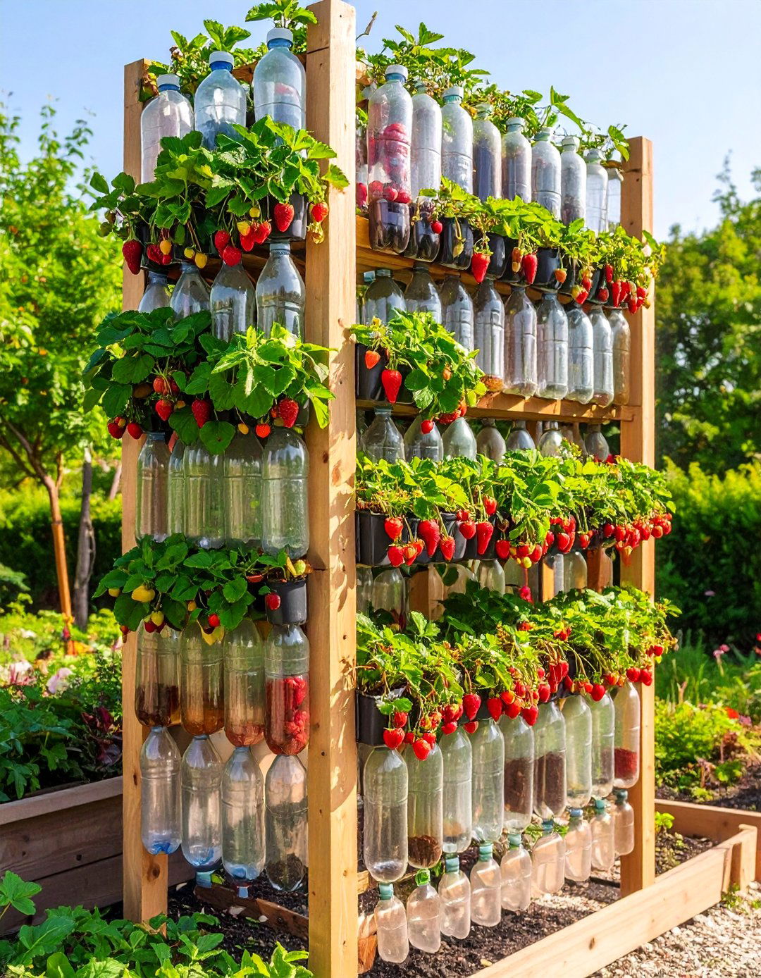Bottle Tower Vertical Garden - 25 Budget Small Garden Ideas