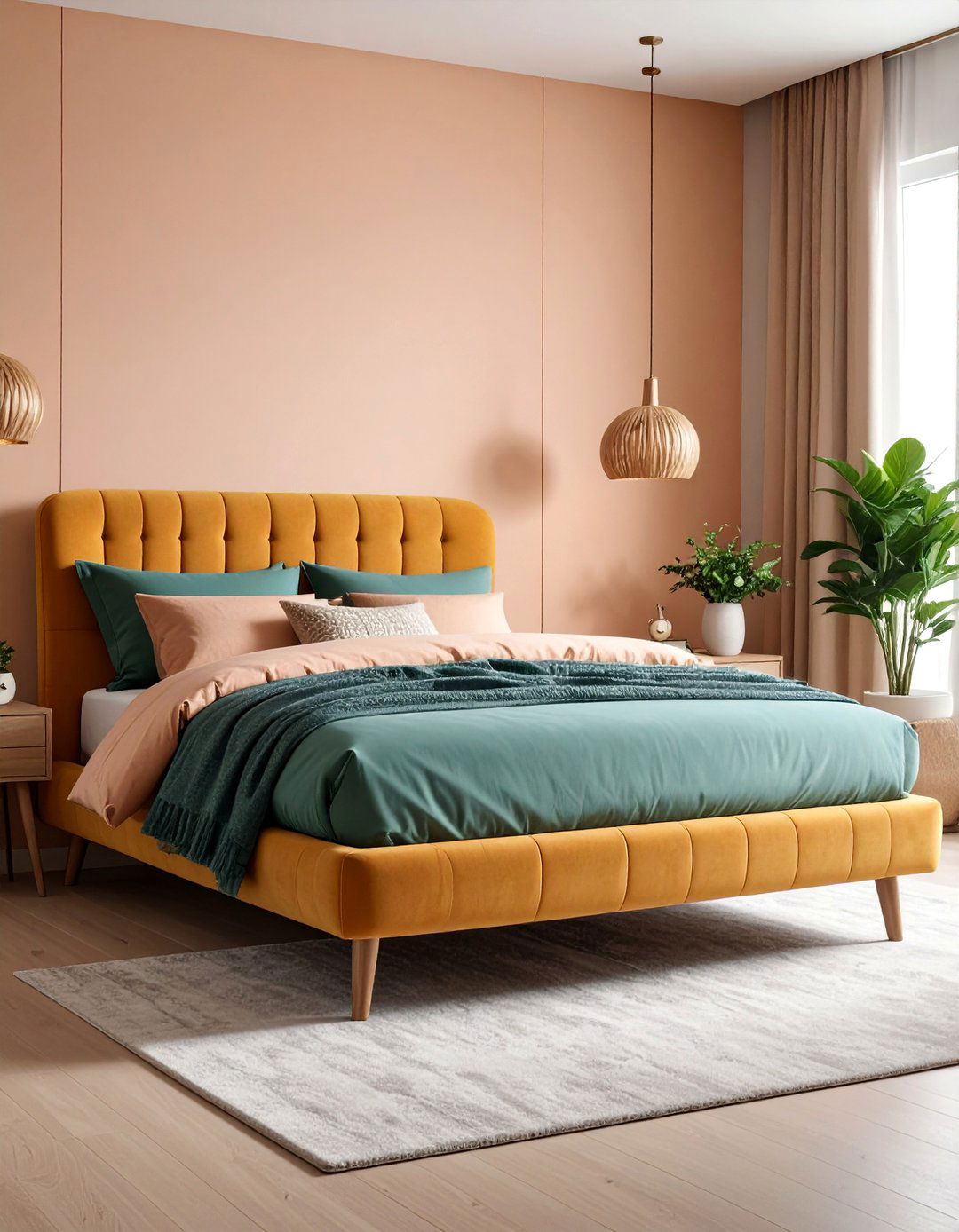 Boucle Upholstered Bed with Cylindrical Legs - 25 Unique Bed Design Ideas