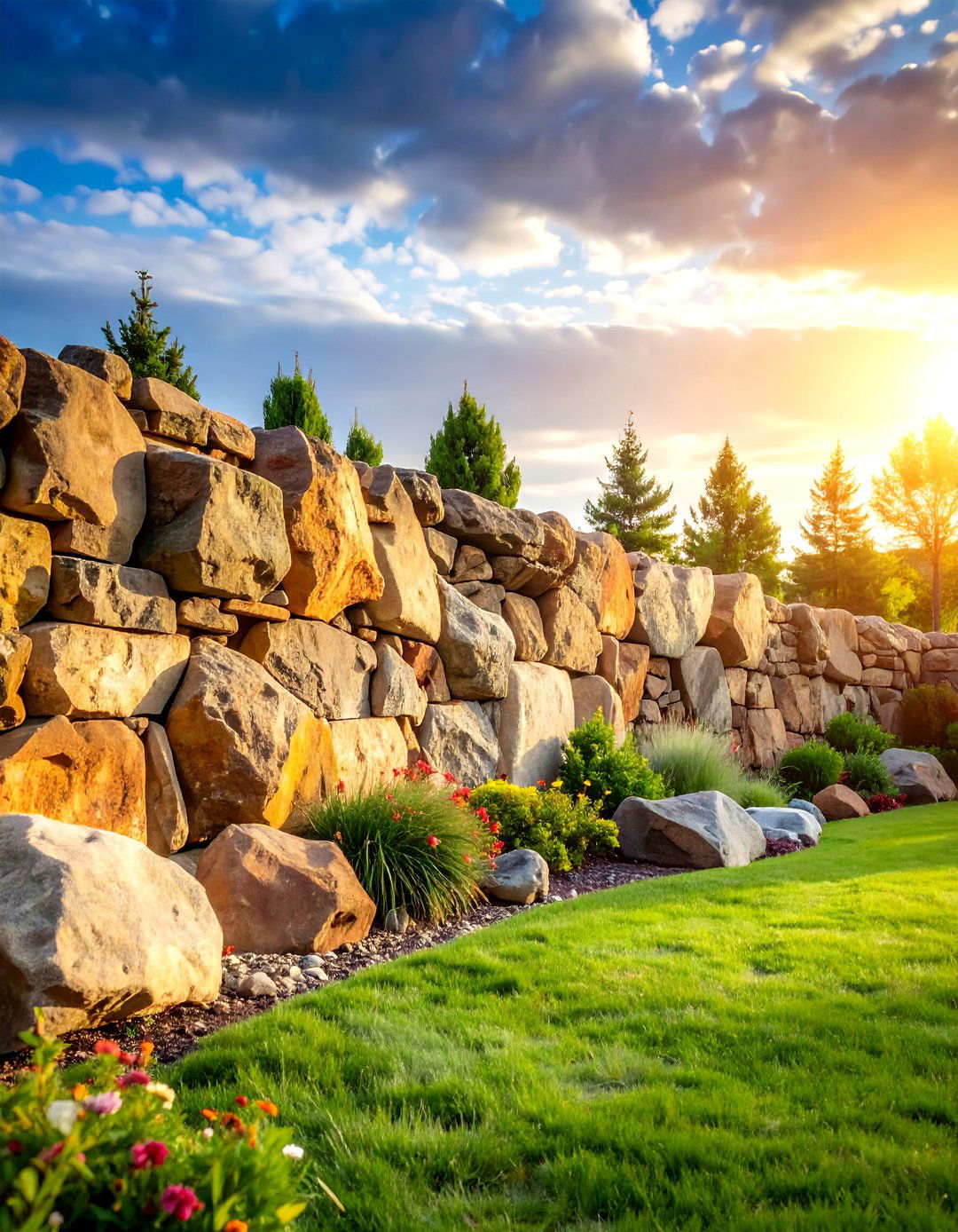 Boulder Accent Landscape Wall - 25 Stone Wall Ideas