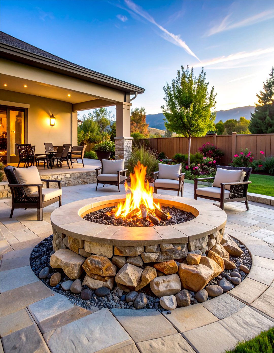 Boulder Fire Pit with Flagstone Patio - 25 Boulder Fire Pit Ideas