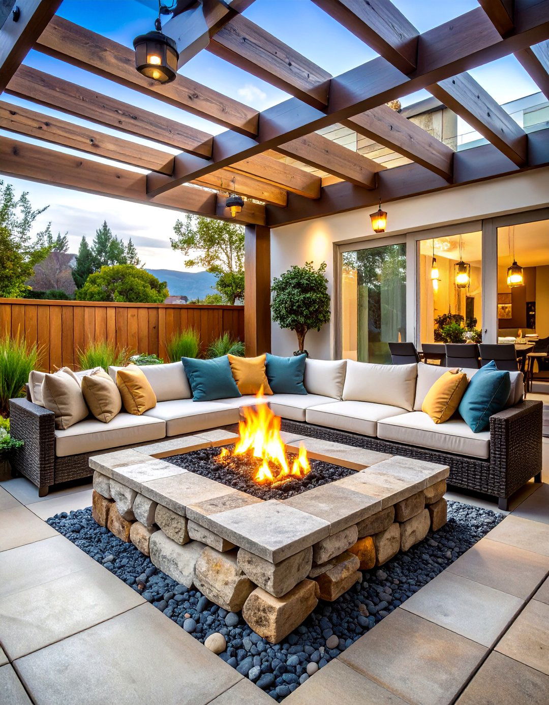 Boulder Fire Pit with Pergola Integration - 25 Boulder Fire Pit Ideas