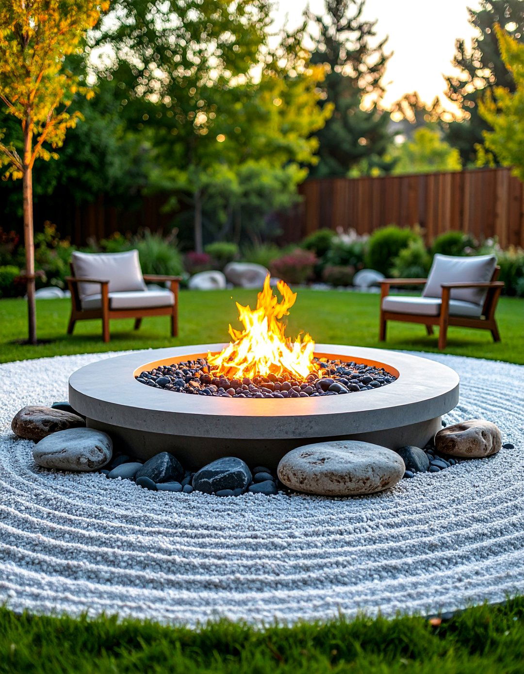 Boulder Fire Pit with Zen Garden Elements - 25 Boulder Fire Pit Ideas