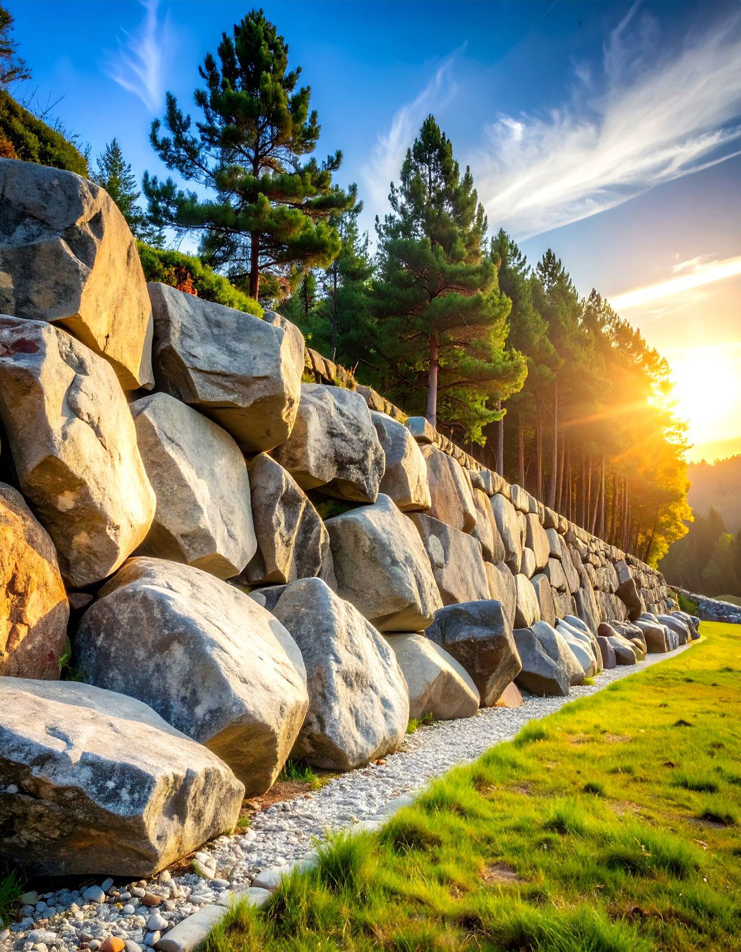 Boulder Retaining Wall with Large Stone Placement - 25 Inexpensive Retaining Wall Ideas