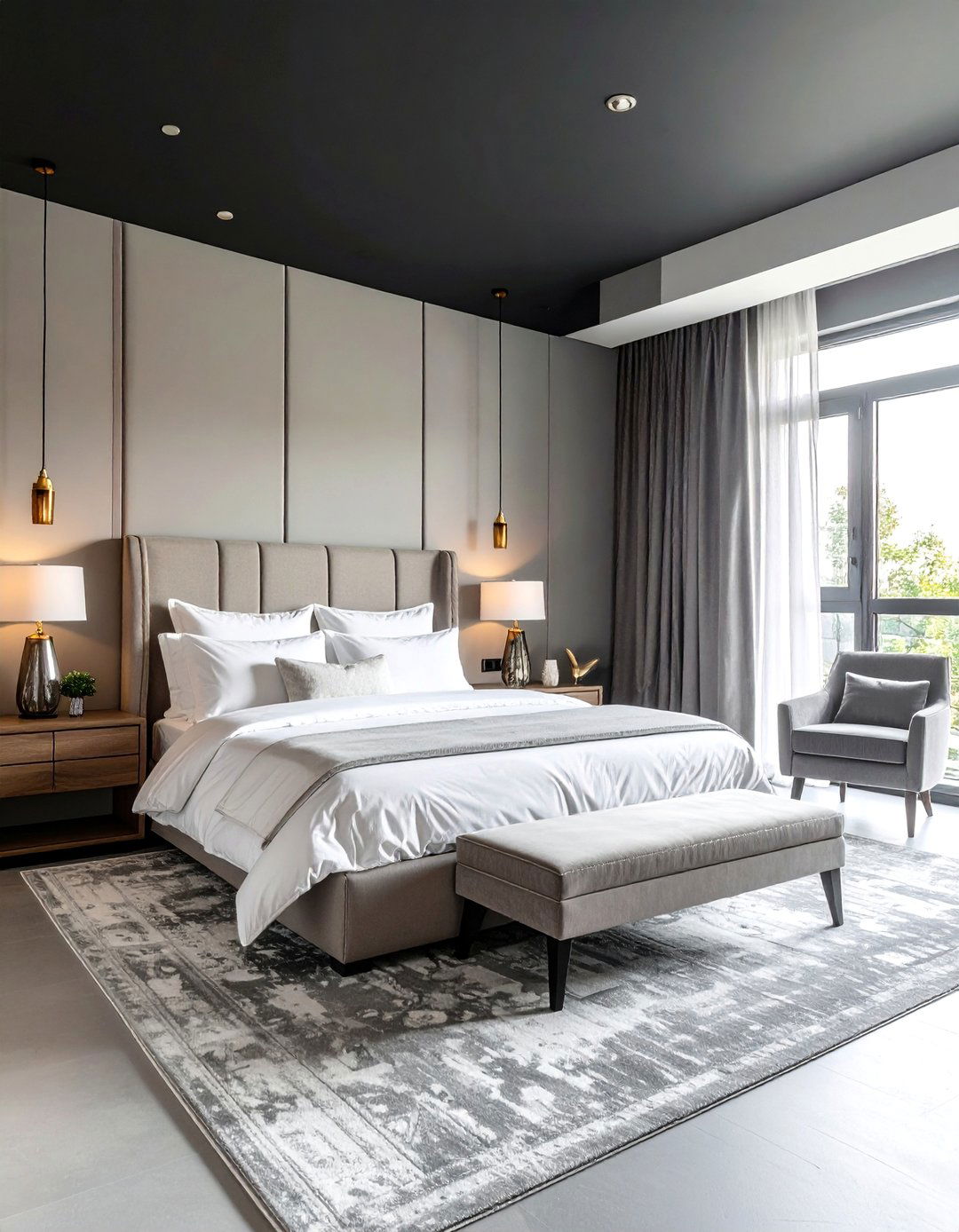 Boutique Hotel Inspired Bedroom - 25 Black Ceiling With Grey Walls