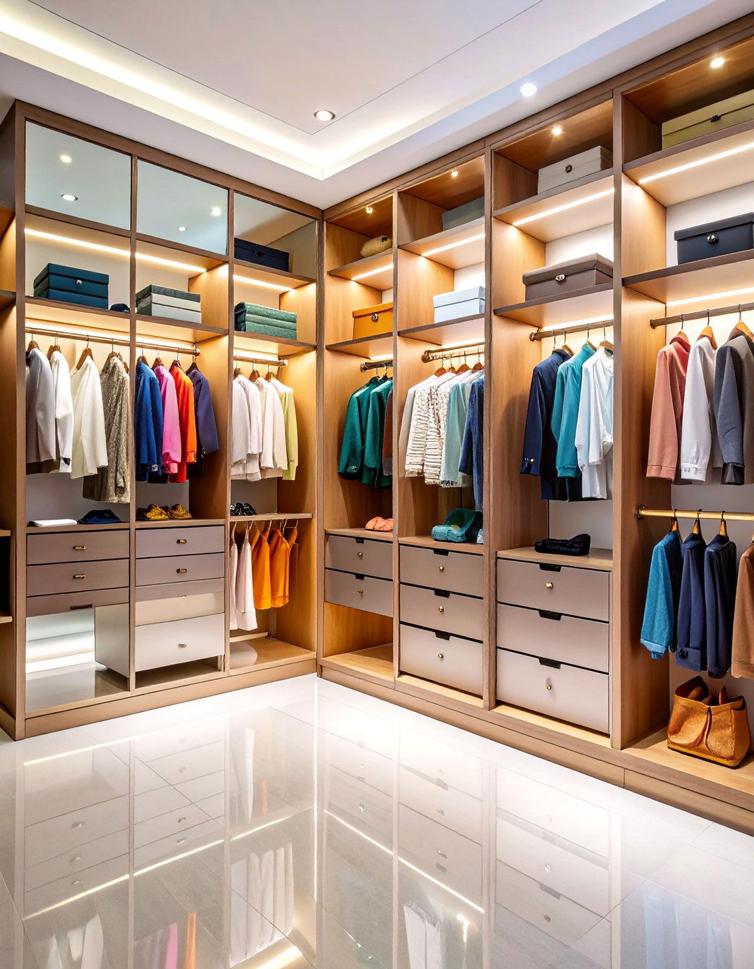 Boutique Style Open Closet with Glass Display Cases - 25 Open Closet Ideas