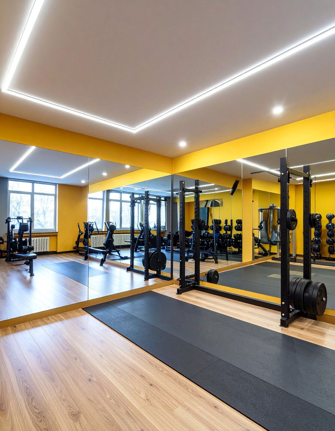 Box Room Home Gym with Mirror Wall and Compact Equipment Storage - 25 Box Room Ideas