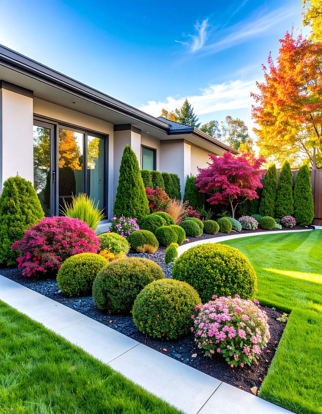 Boxwood Corner Accent Gardens with Architectural Integration - 25 Front Yard Boxwood Shrubs