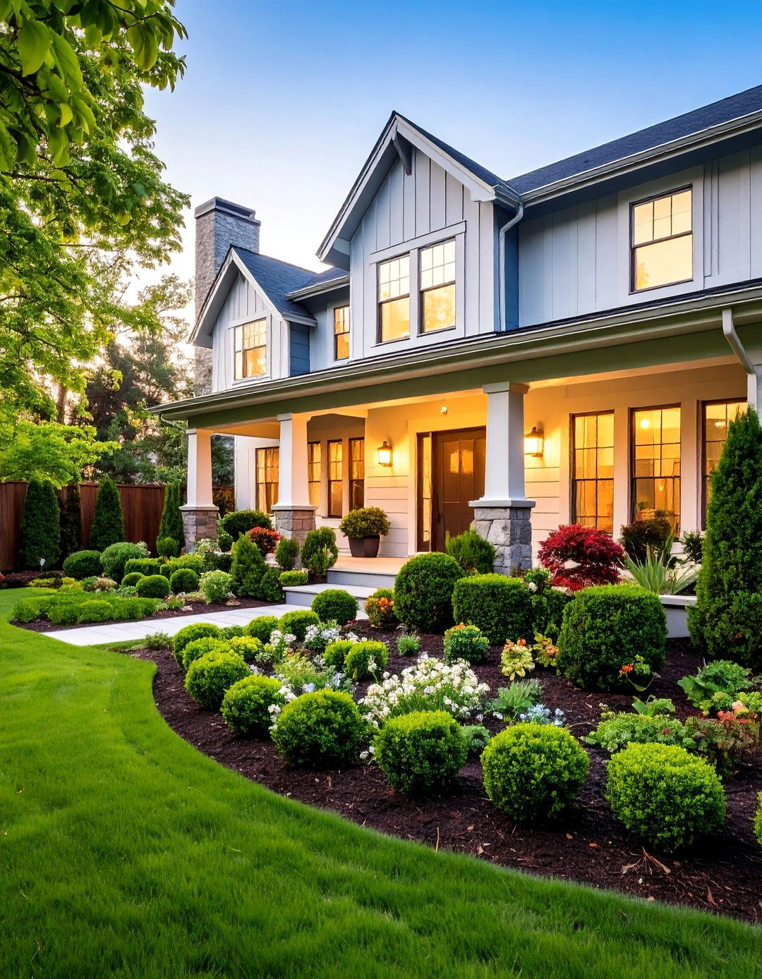 Boxwood Foundation Planting with Layered Height Design - 25 Front Yard Boxwood Shrubs