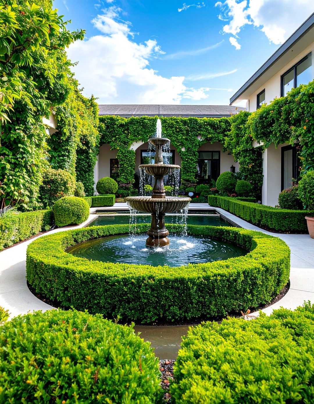 Boxwood Water Feature Integration - 25 Front Yard Boxwood Designs