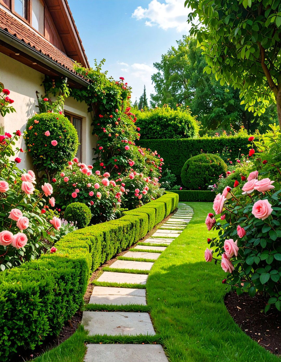 Boxwood and Rose Garden Combination - 25 Front Yard Boxwood Designs