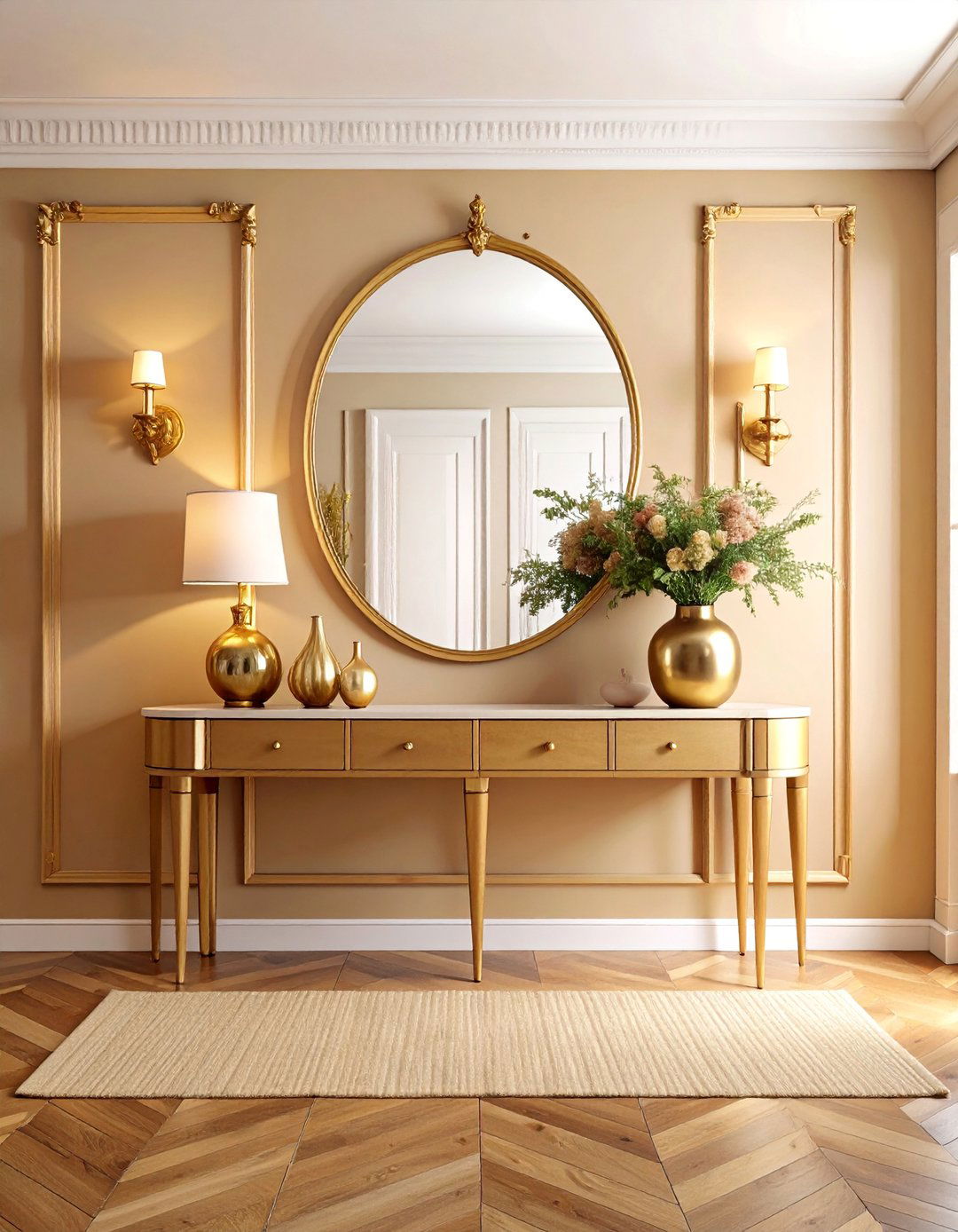 Brass Accent Entryway with Warm Metallic Details - 25 Modern Entryway Ideas