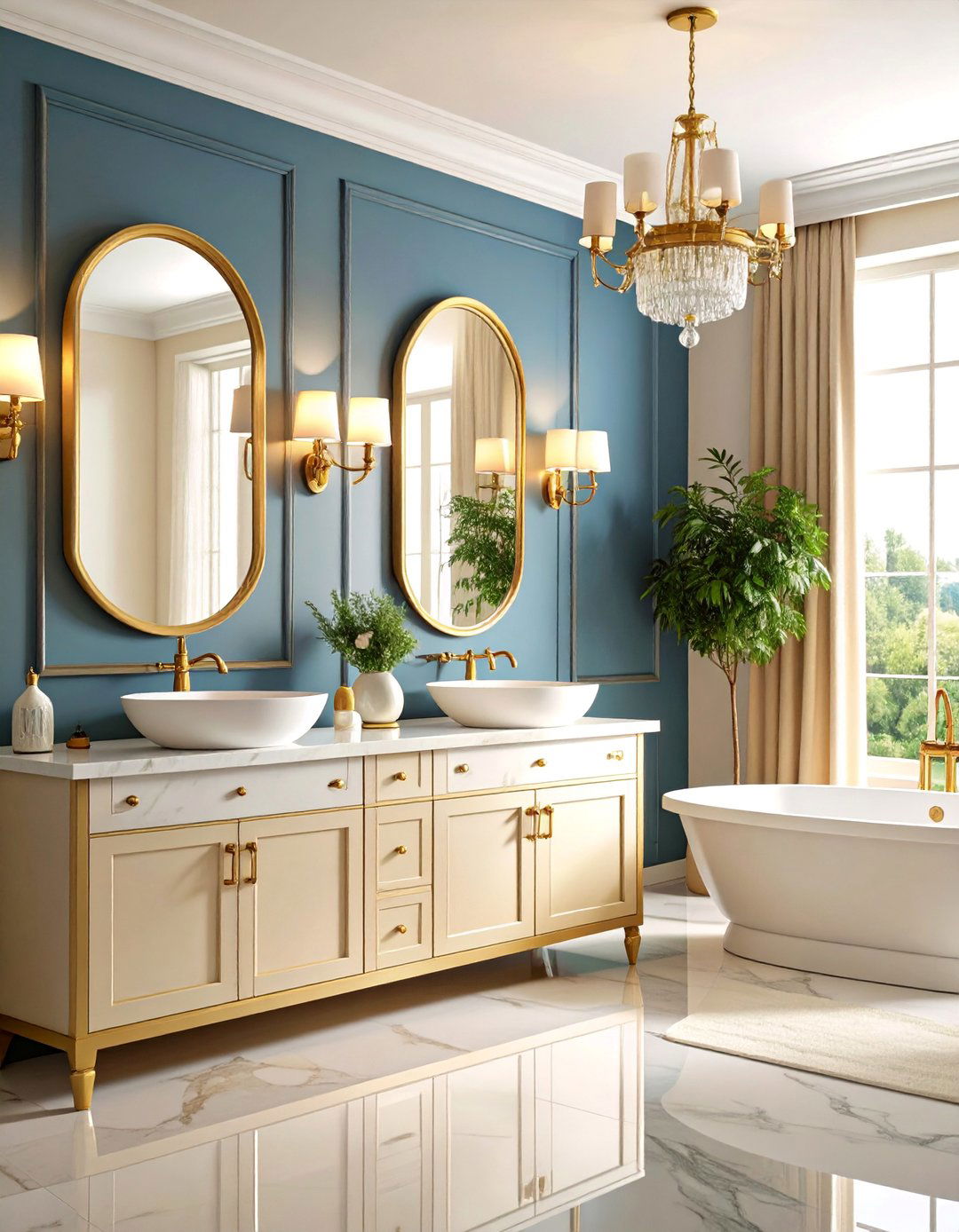 Brass Fixture Half Bathroom with Warm Metallic Accents - 25 Half Bathroom Ideas