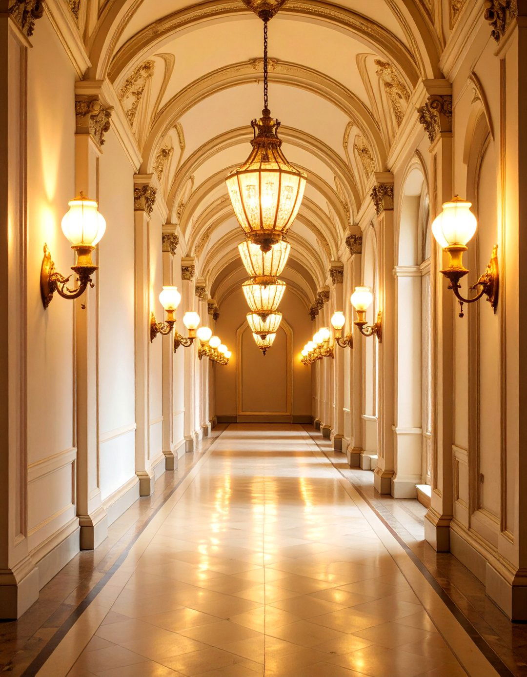 Brass Wall Sconces Victorian Hallway with Warm Ambient Lighting - 25 Victorian Hallway Ideas