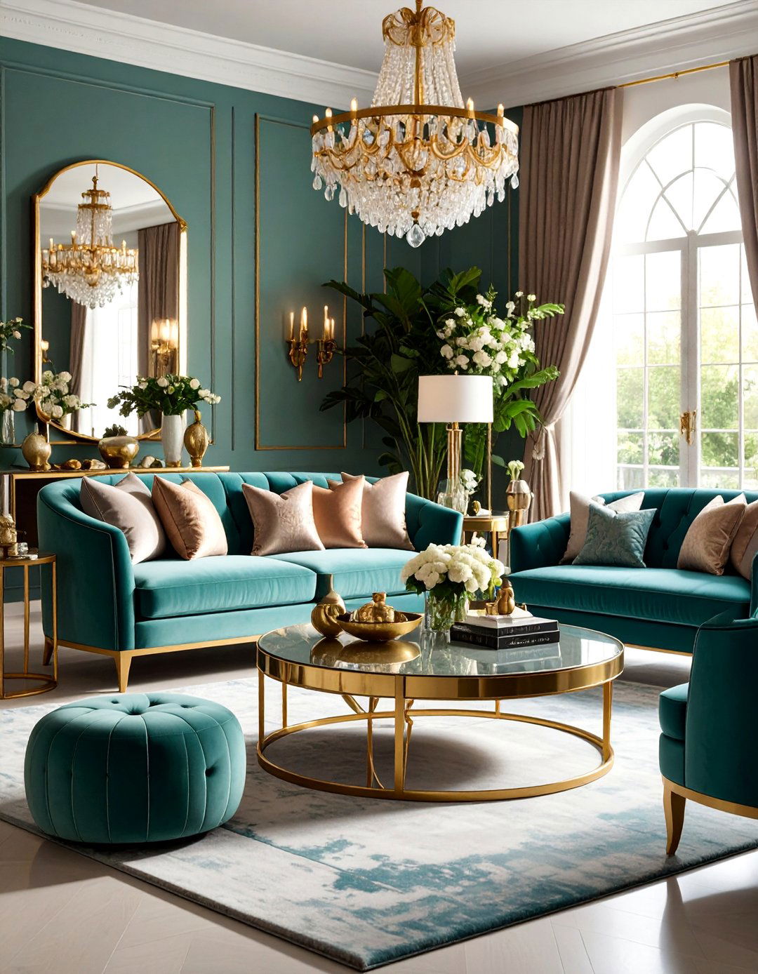 Brass and Crystal Living Room - 25 Glam Interior Design Ideas