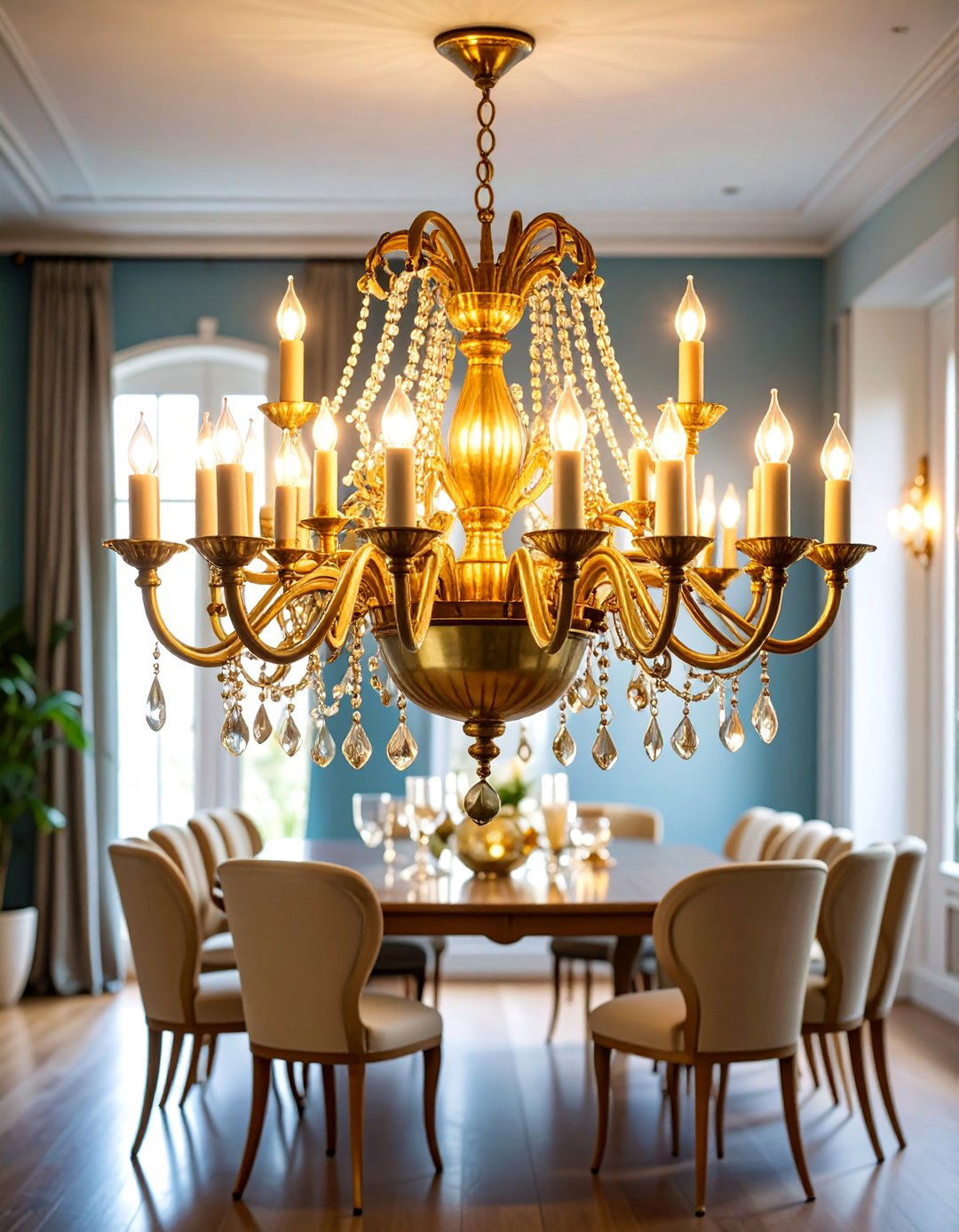 Brass and Gold Dining Room Chandelier with Vintage Appeal - 25 Dining Room Lighting Ideas