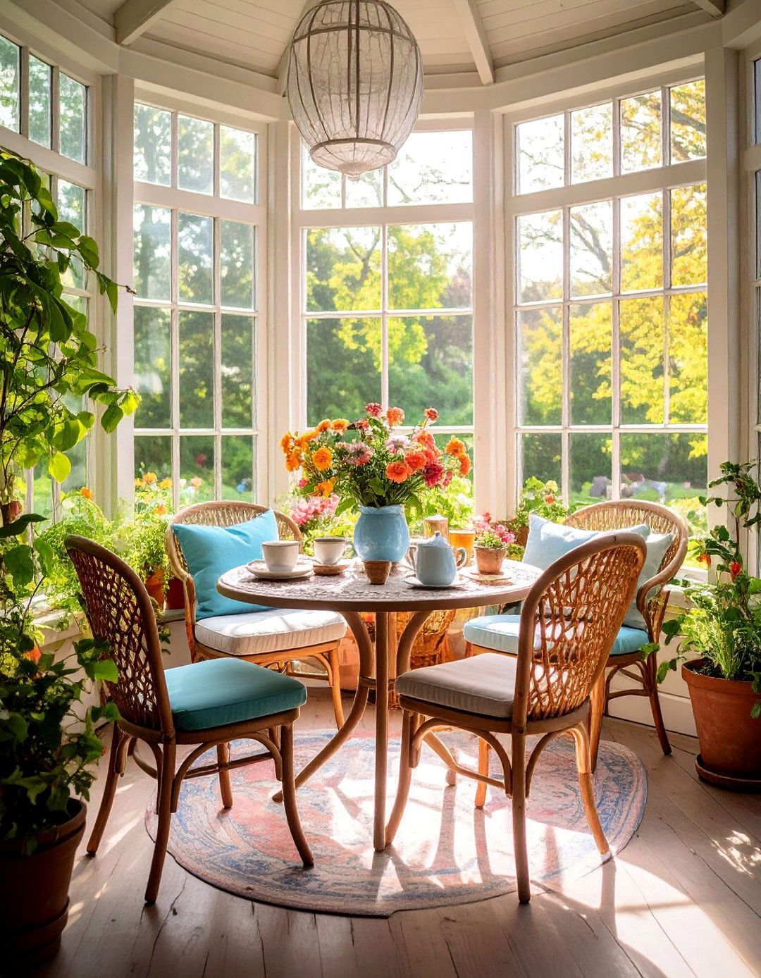 Breakfast Nook Sunroom with Morning Coffee Station - 25 Small Sunroom Ideas