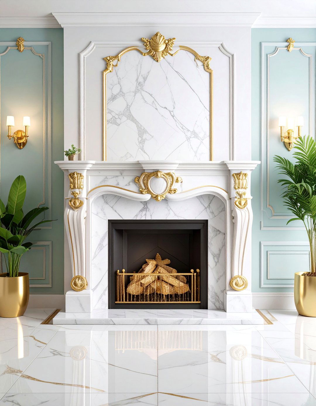 Breccia Oniciata Marble Fireplace with Art Deco Elements - 25 Marble Fireplace Ideas