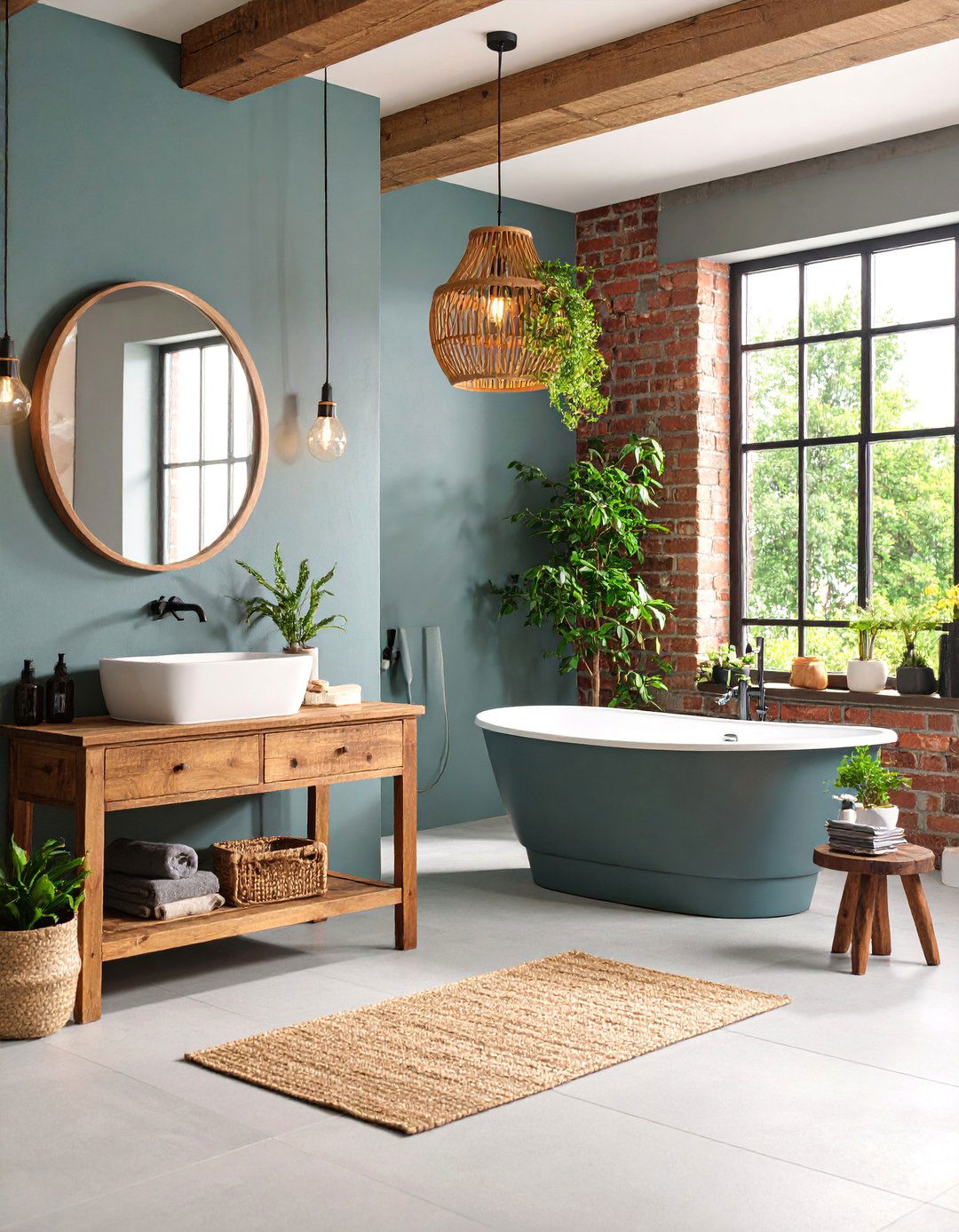 Brick Accent Wall with Painted Finish - 25 Bathroom Wall Ideas