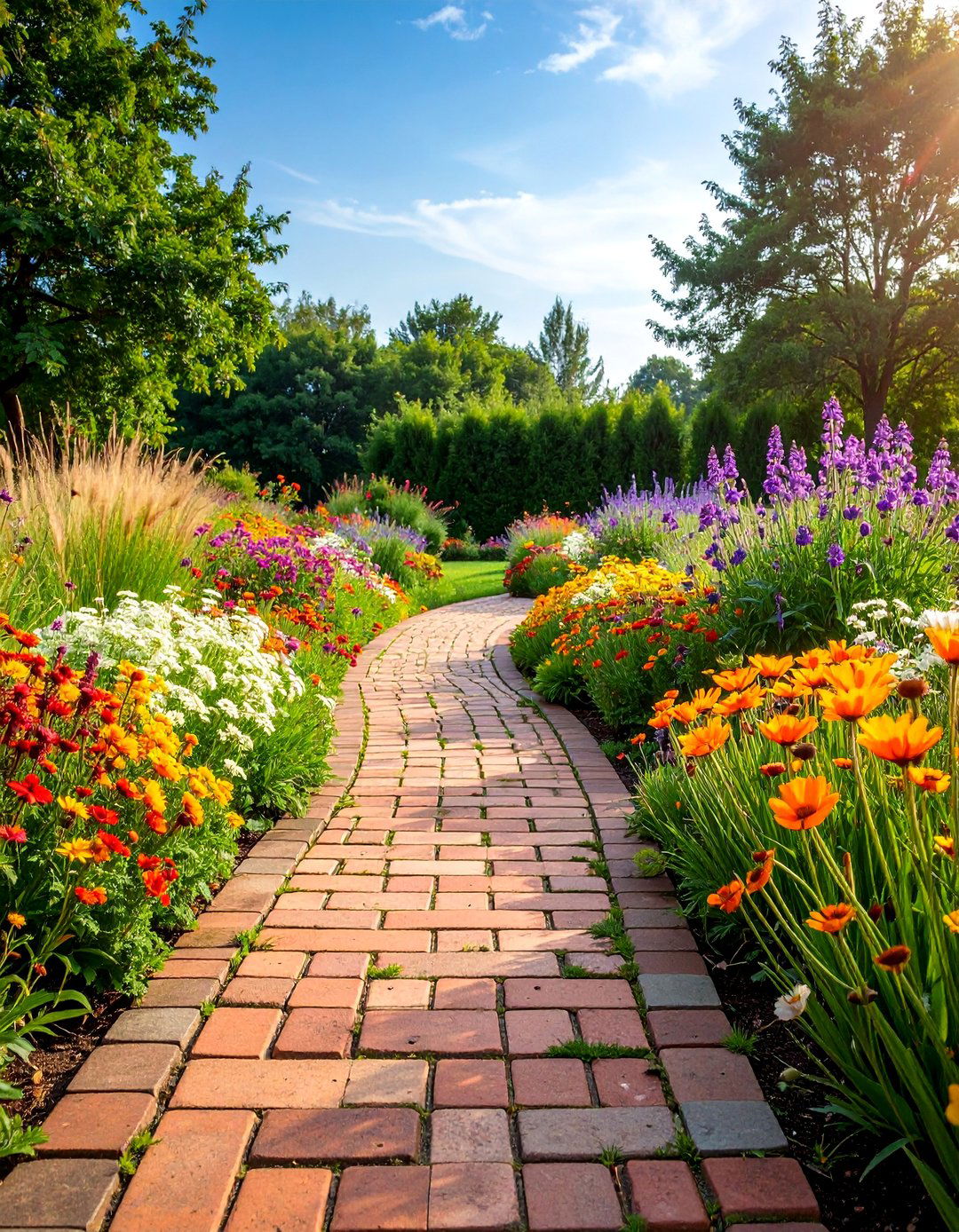 Brick Border Pathway with Wildflower Meadow - 25 Farmhouse Walkway Ideas