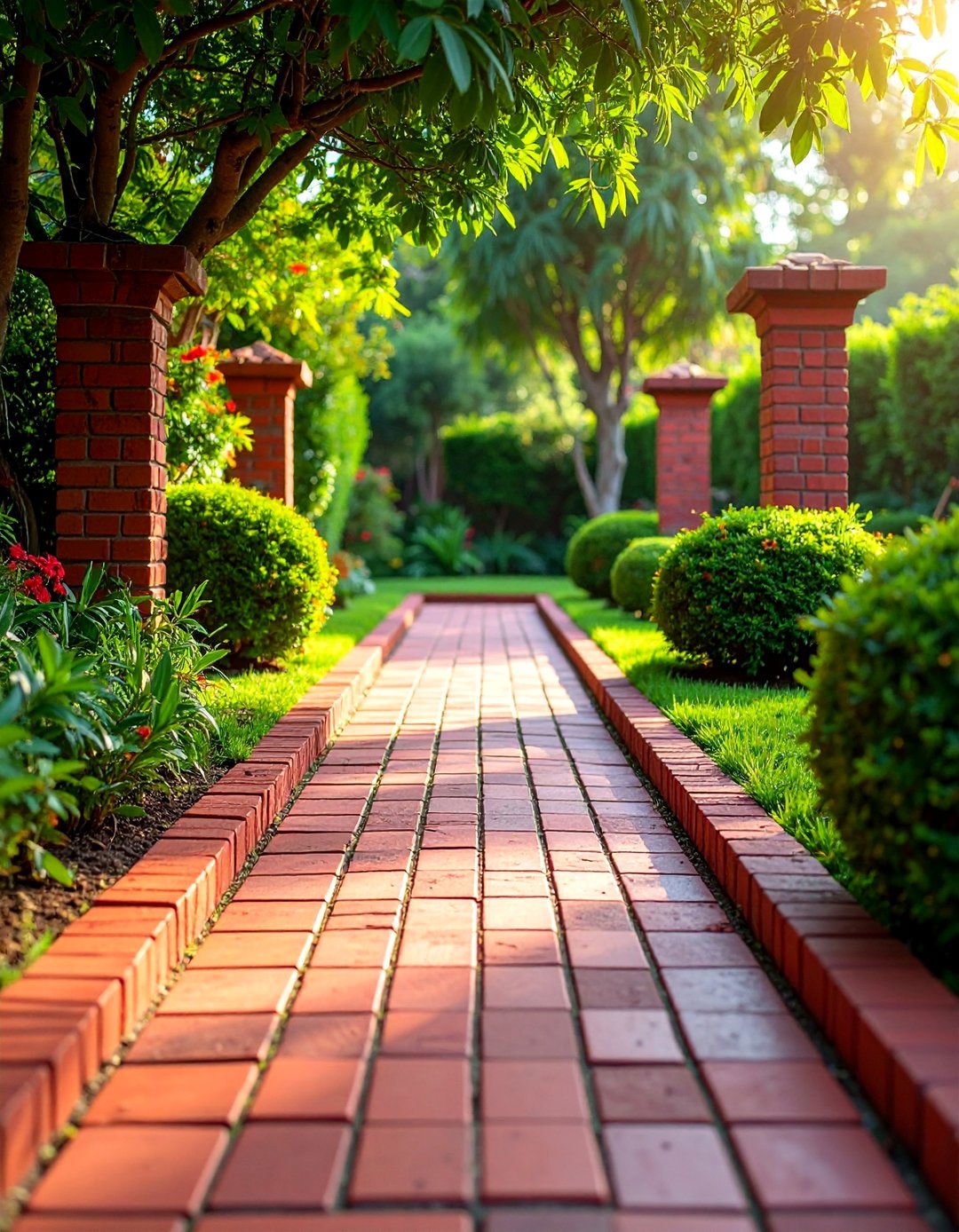 Brick Border Stone Center Design - 25 Stone Walkway Ideas