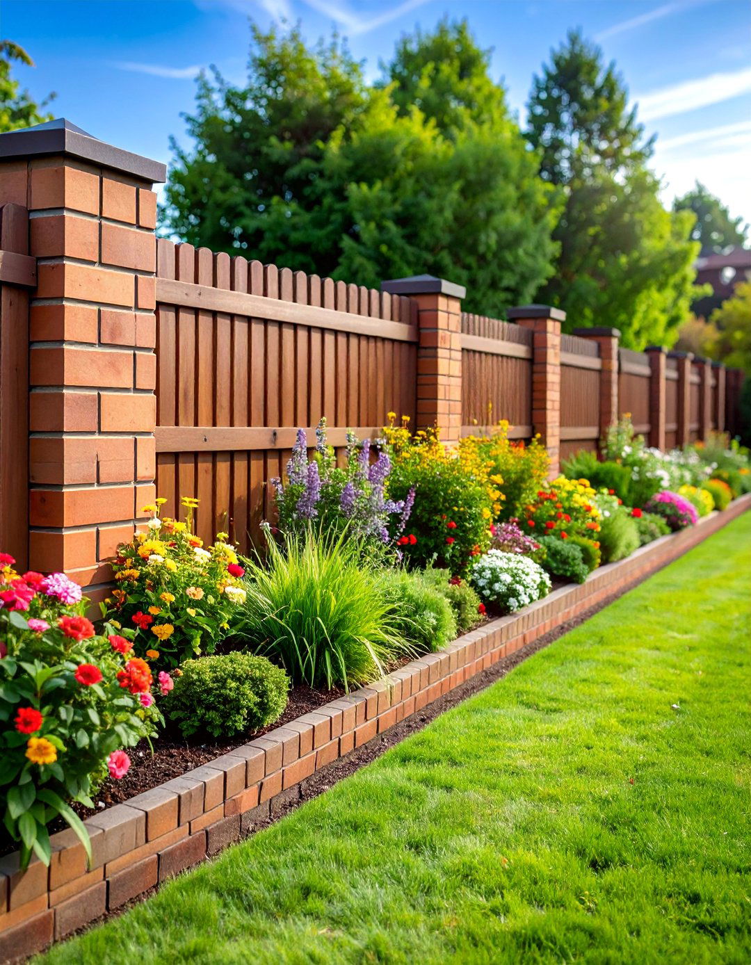 Brick Fence with Integrated Planters - 25 Brick Fence Ideas