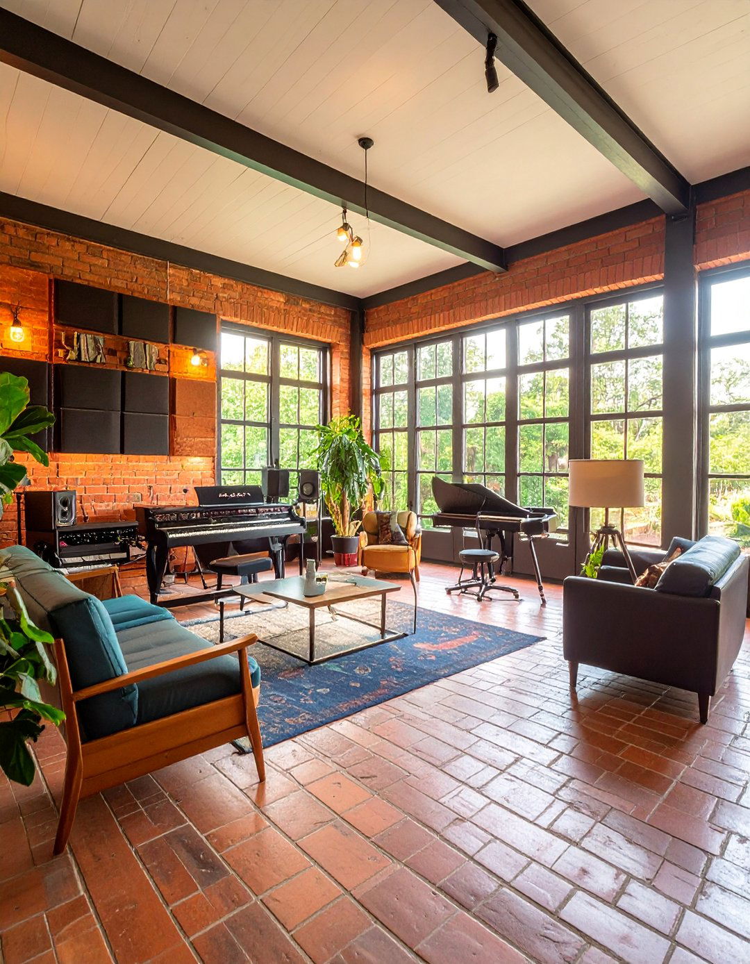 Brick Floor Music Room with Acoustic Features - 25 Brick Floor Sunroom Ideas