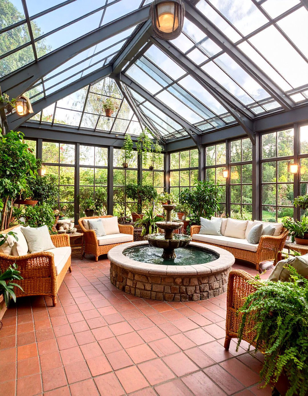 Brick Floor Sunroom with Glass Ceiling Conservatory - 25 Brick Floor Sunroom Ideas