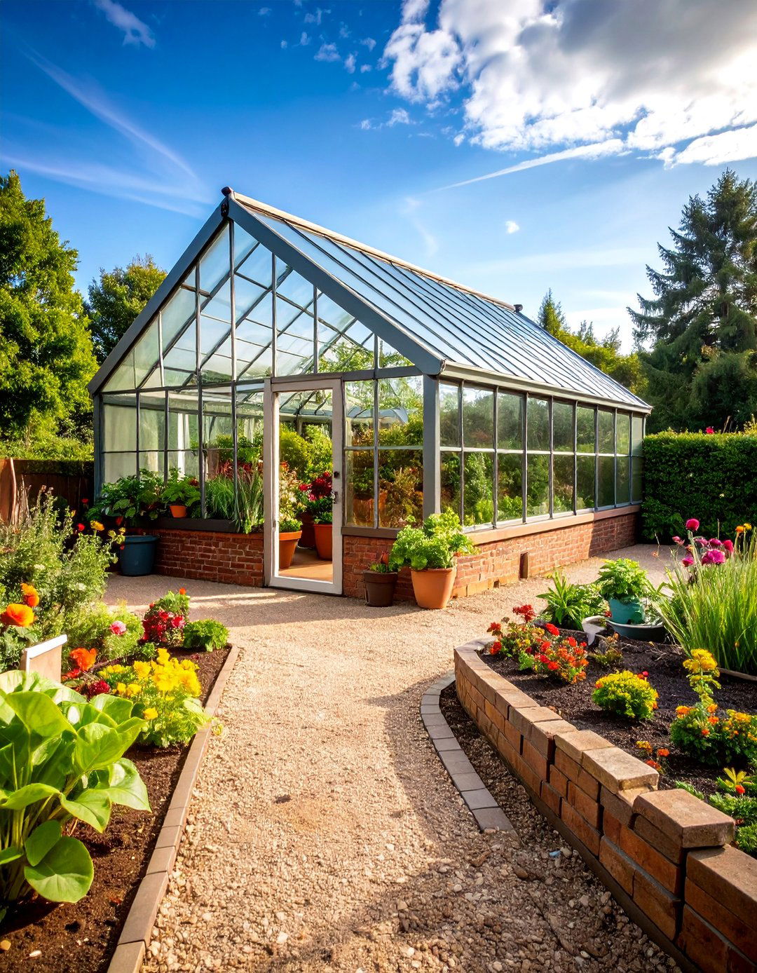 Brick Greenhouse Foundation and Pathways - 25 Brick Landscaping Ideas