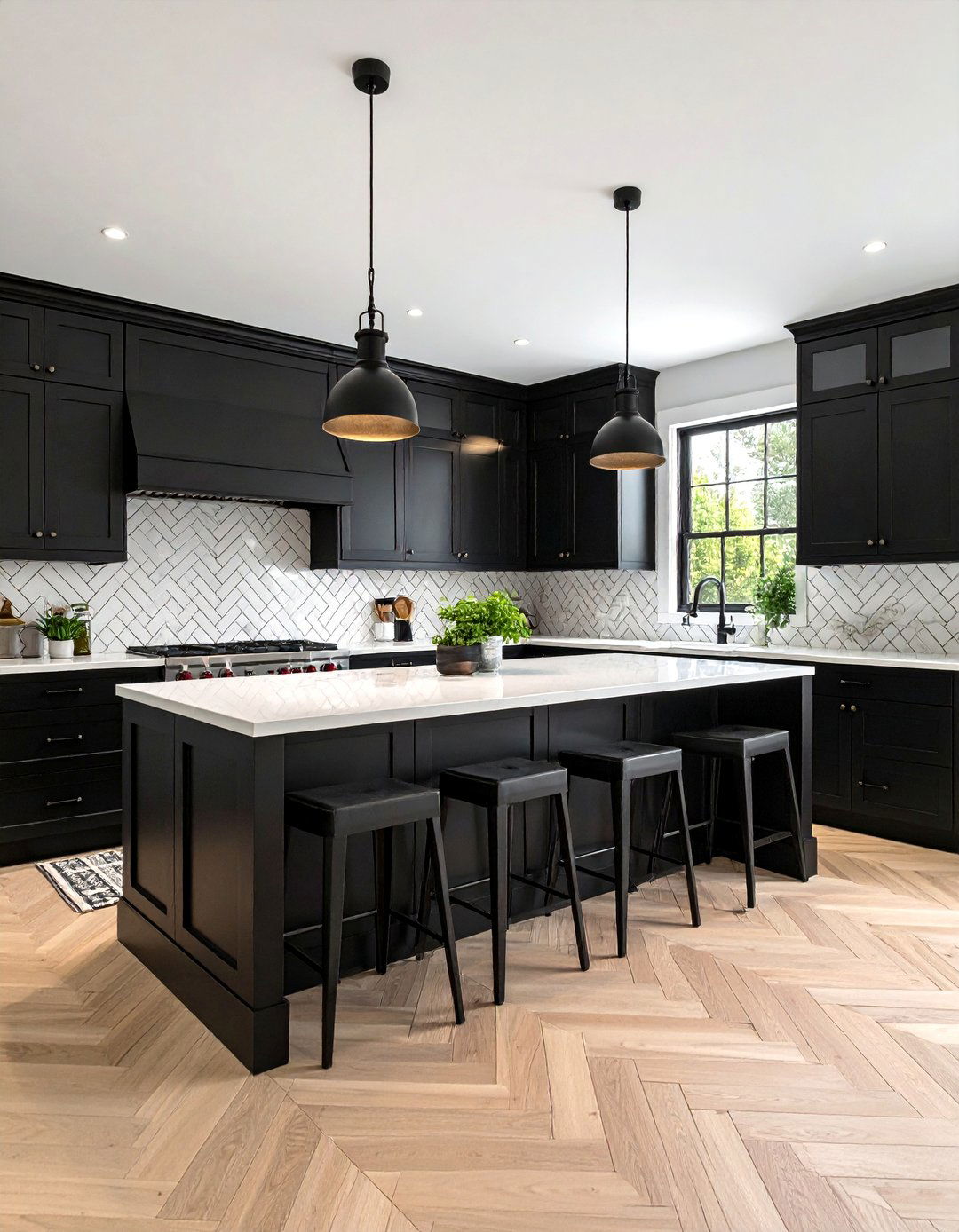 Brick Herringbone Kitchen Backsplash with Classic Sophistication - 25 Black and White Kitchen Backsplash Ideas
