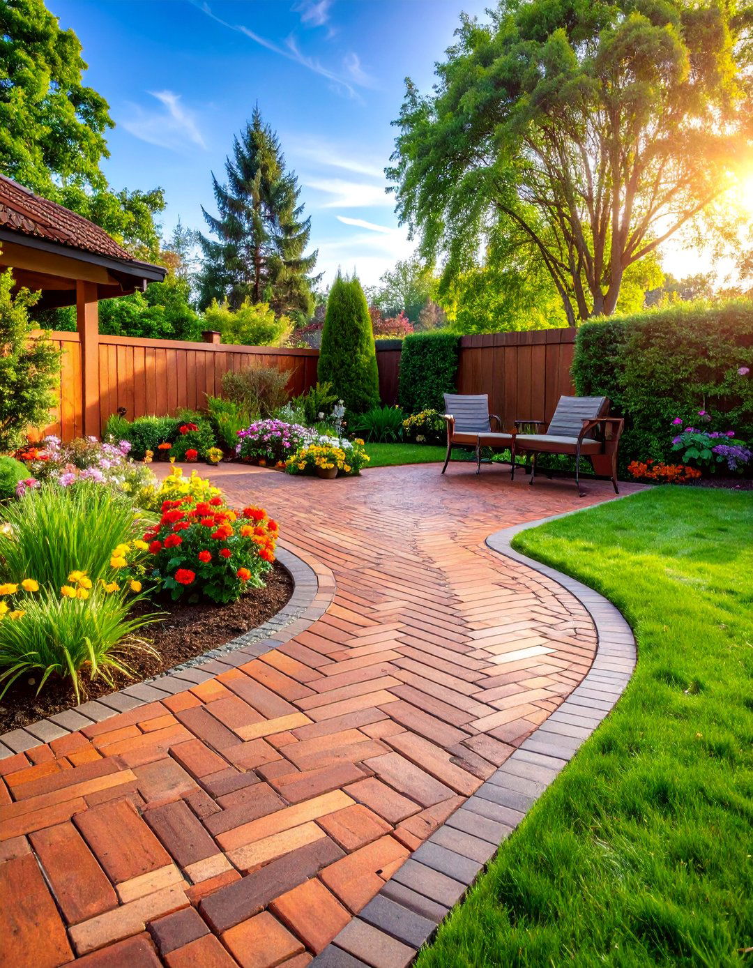 Brick Herringbone Patio with Timeless Traditional Appeal - 25 Patio Flooring Ideas