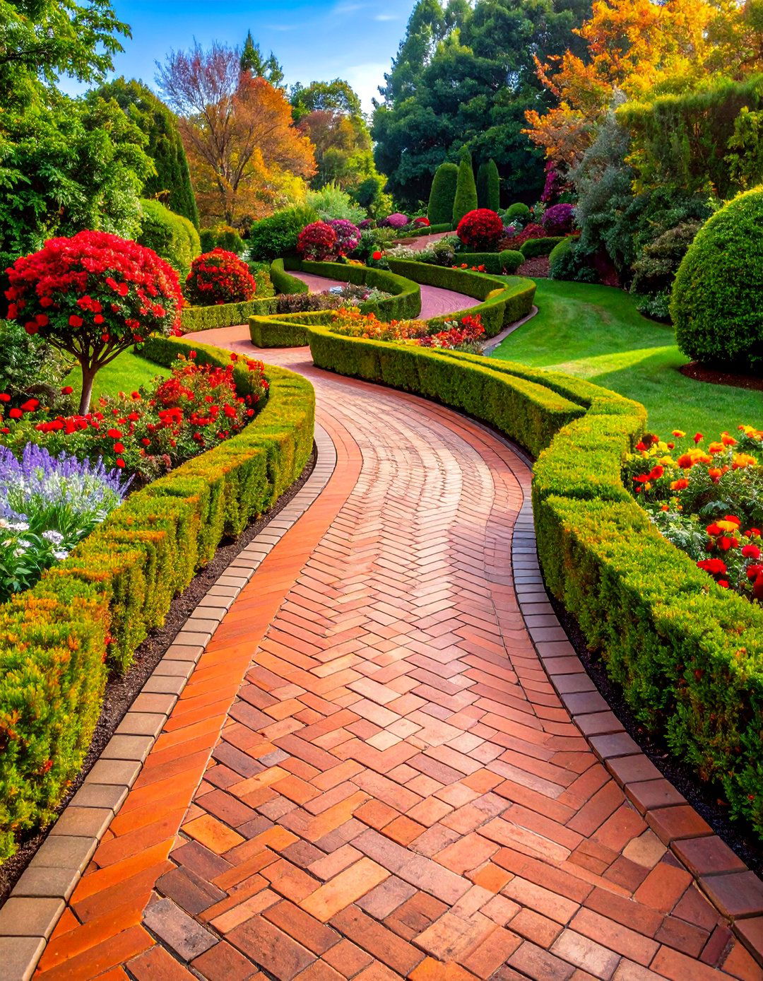 Brick Herringbone Sloped Walkway with Decorative Borders - 25 Sloped Walkway Ideas