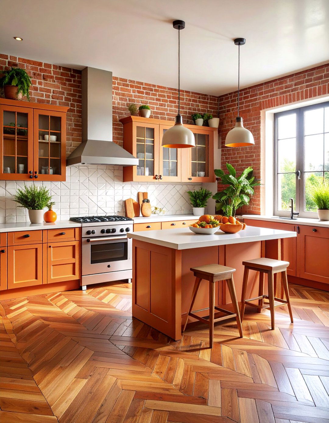 Brick Herringbone with White Mortar - 25 Rustic Backsplash Ideas